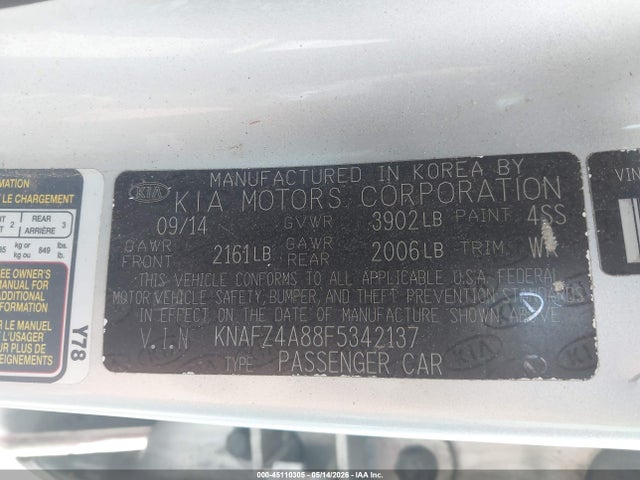 Продажа на аукционе авто 2015 Kia Forte Ex, vin: KNAFZ4A88F5342137, номер лота: 45110305