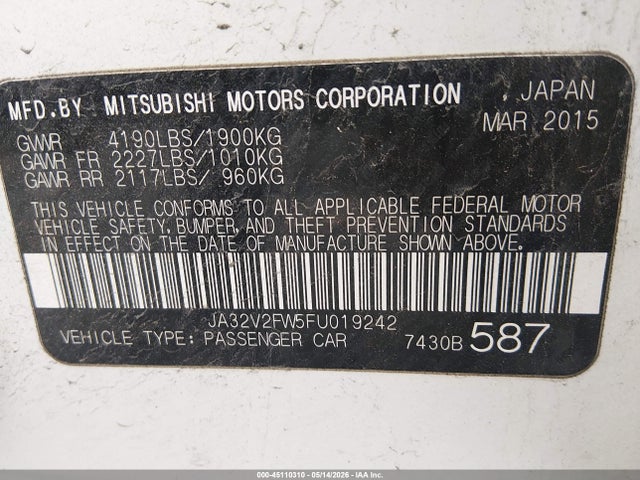 Aukcja sprzedaży 2015 Mitsubishi Lancer Se, vin: JA32V2FW5FU019242, numer aukcji: 45110310