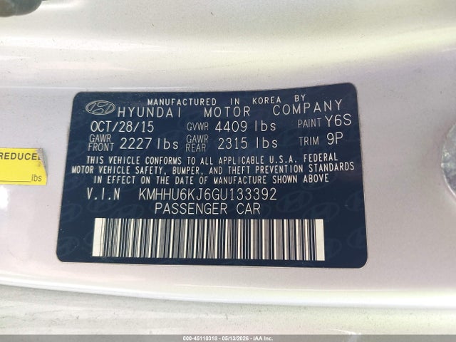 2016 Hyundai Genesis 3.8 Ultimate მანქანა იყიდება აუქციონზე, vin: KMHHU6KJ6GU133392, აუქციონის ნომერი: 45110318