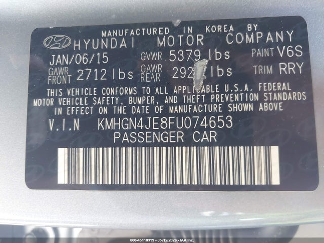 Продажа на аукционе авто 2015 Hyundai Genesis 3.8, vin: KMHGN4JE8FU074653, номер лота: 45110319