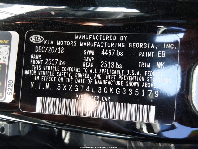KIA Optima Lx 2019 5XXGT4L30KG335179 Image 9