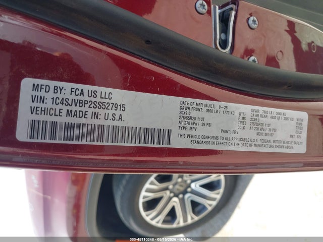 45110348 :رقم المزاد ، 1C4SJVBP2SS527915 vin ، 2025 Jeep Wagoneer Carbide 4x4 مزاد بيع