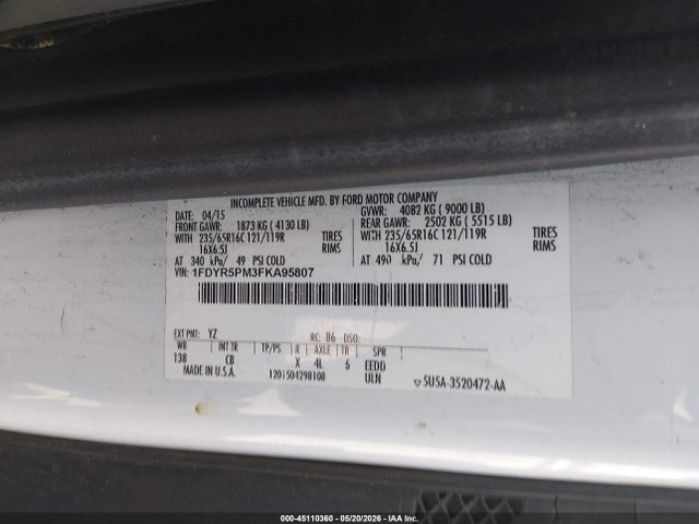 Продажа на аукционе авто 2015 Ford Transit-250 Cutaway, vin: 1FDYR5PM3FKA95807, номер лота: 45110360