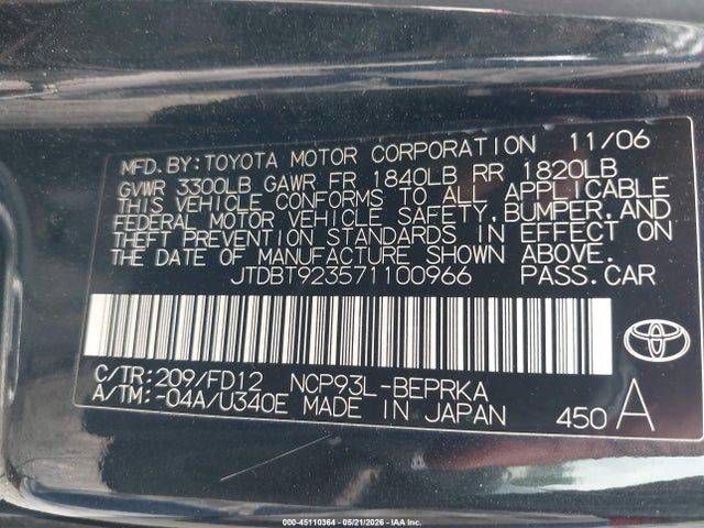 Продажа на аукционе авто 2007 Toyota Yaris S, vin: JTDBT923571100966, номер лота: 45110364