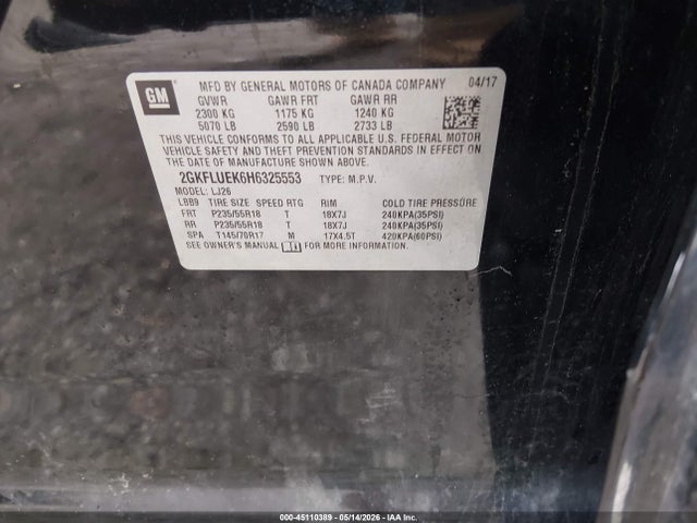 Продажа на аукционе авто 2017 Gmc Terrain Slt, vin: 2GKFLUEK6H6325553, номер лота: 45110389