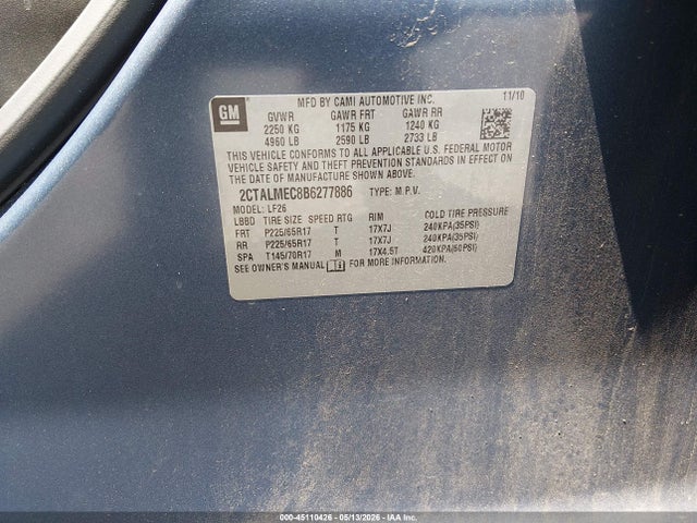 45110426 :رقم المزاد ، 2CTALMEC8B6277886 vin ، 2011 Gmc Terrain Sle-1 مزاد بيع