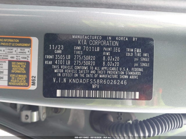 45110482 :رقم المزاد ، KNDADFS58R6026246 vin ، 2024 Kia Ev9 Land مزاد بيع