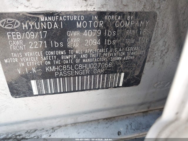 Aukcja sprzedaży 2017 Hyundai Ioniq Hybrid Limited, vin: KMHC85LC8HU027066, numer aukcji: 45110492