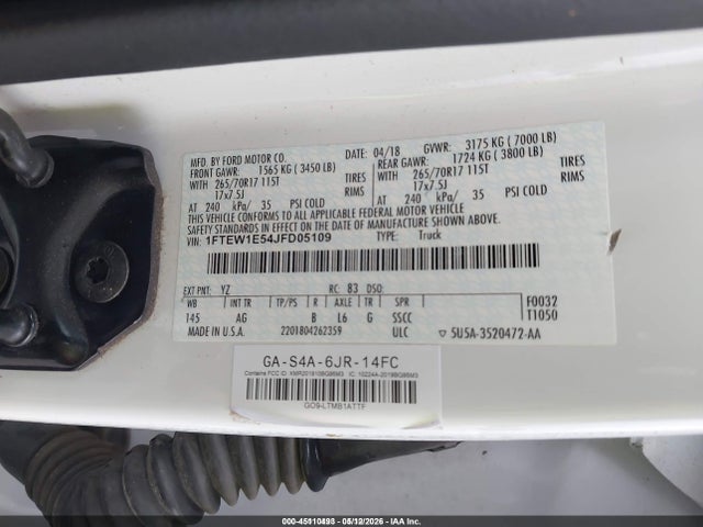 Aukcja sprzedaży 2018 Ford F-150 Xl, vin: 1FTEW1E54JFD05109, numer aukcji: 45110493