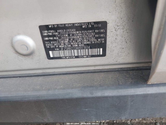45110500 :رقم المزاد ، JF2SH6CC0AH913694 vin ، 2010 Subaru Forester 2.5x Premium مزاد بيع