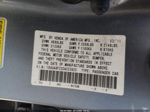 Aukcja sprzedaży 2012 Acura Tl 3.5, vin: 19UUA8F22CA003925, numer aukcji: 45110562