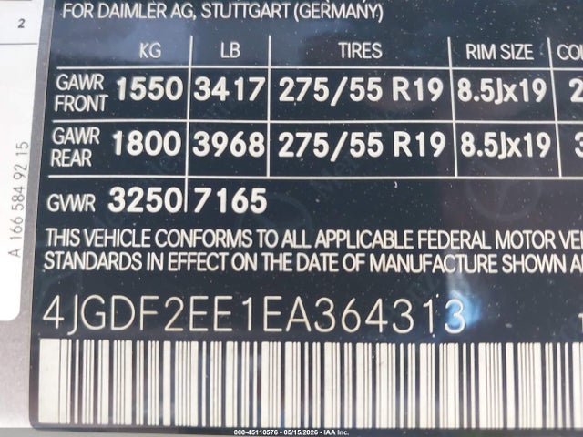45110576 :رقم المزاد ، 4JGDF2EE1EA364313 vin ، 2014 Mercedes-benz Gl 350 Bluetec 4matic مزاد بيع