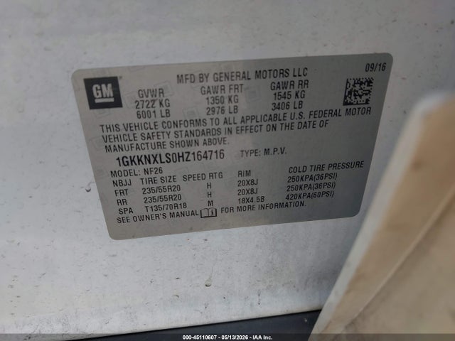 Продажа на аукционе авто 2017 Gmc Acadia Denali, vin: 1GKKNXLS0HZ164716, номер лота: 45110607