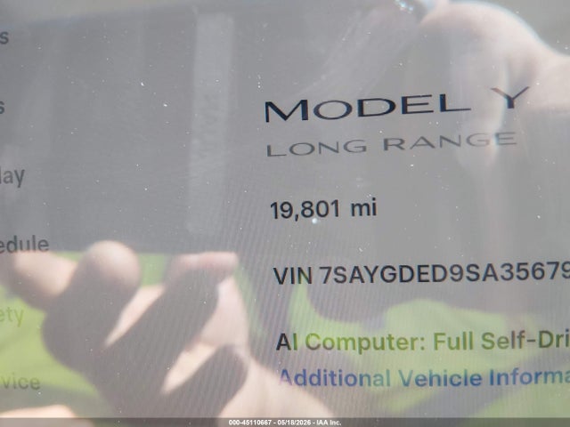 45110667 :رقم المزاد ، 7SAYGDED9SA356792 vin ، 2025 Tesla Model Y Long Range Dual Motor Rear-wheel Drive مزاد بيع