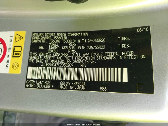 Aukcja sprzedaży 2019 Lexus Rx 350, vin: JTJBZMCA7K2038209, numer aukcji: 45110711