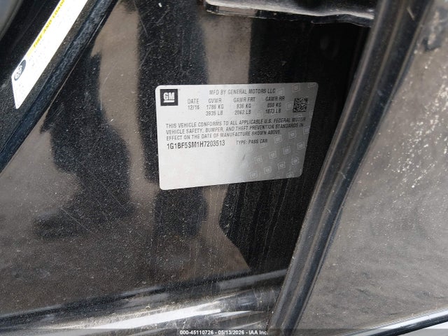 Aukcja sprzedaży 2017 Chevrolet Cruze Premier Auto, vin: 1G1BF5SM1H7203513, numer aukcji: 45110726