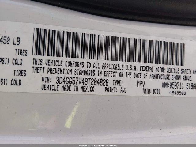 Aukcja sprzedaży 2009 Dodge Journey Sxt, vin: 3D4GG57V49T204828, numer aukcji: 45110733