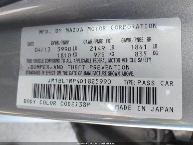 Продаж на аукціоні авто 2013 Mazda Mazda3 I Grand Touring, vin: JM1BL1MP4D1825990, номер лоту: 45110735