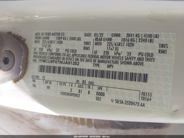 Ford ESCAPE S 2022 1FMCU9F67NUA91202 Image 9