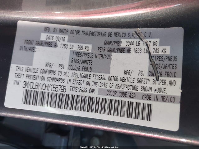 3MYDLBYV0HY155798 Toyota YARIS IA
