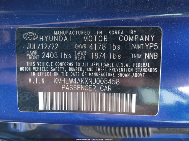 Продаж на аукціоні авто 2022 Hyundai Elantra N, vin: KMHLW4AKXNU008458, номер лоту: 45110828