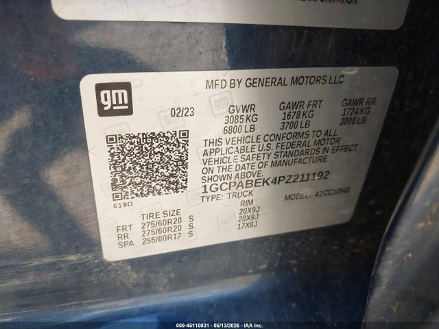 45110831 :رقم المزاد ، 1GCPABEK4PZ211192 vin ، 2023 Chevrolet Silverado 1500 2wd  Short Bed Custom مزاد بيع