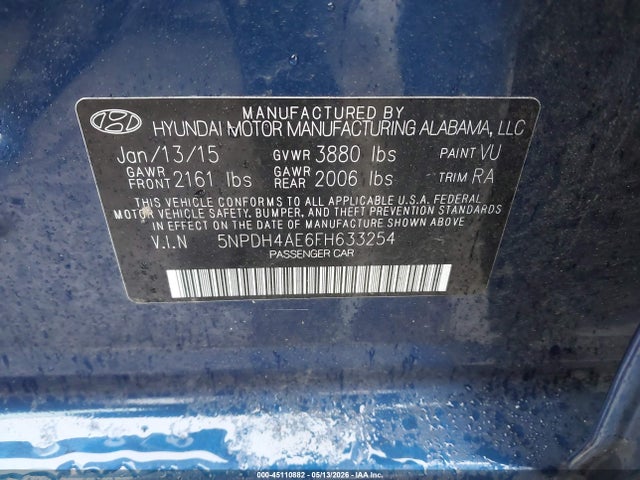 Hyundai Elantra Limited 2015 5NPDH4AE6FH633254 Image 9