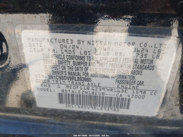 Nissan Versa 1.6 S 2024 3N1CN8DV9RL893985 Image 9