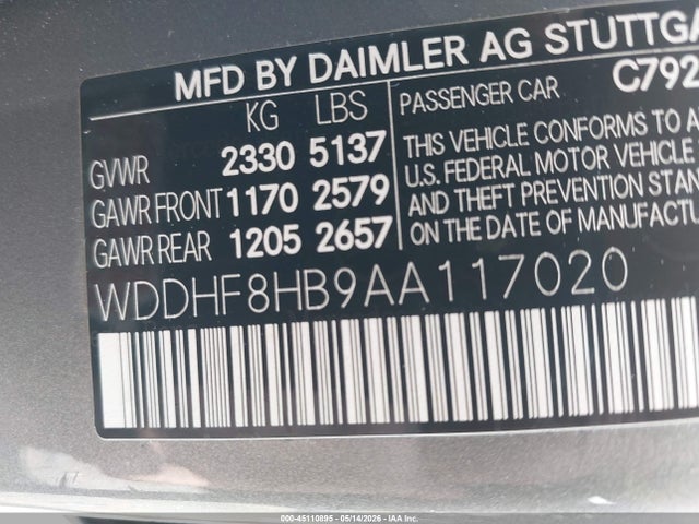 45110895 :رقم المزاد ، WDDHF8HB9AA117020 vin ، 2010 Mercedes-benz E 350 4matic مزاد بيع