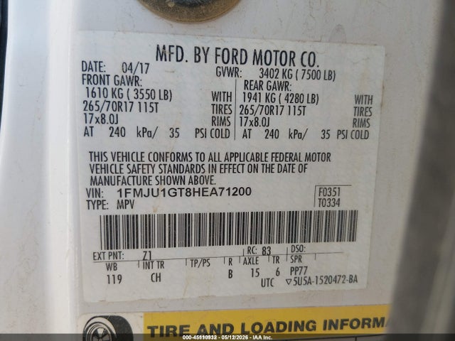 1FMJU1GT8HEA71200 Ford Expedition Xl