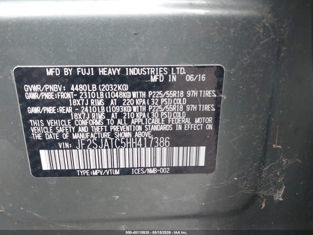 Aukcja sprzedaży 2017 Subaru Forester 2.5i Touring, vin: JF2SJATC5HH417386, numer aukcji: 45110935