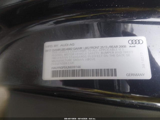Aukcja sprzedaży 2018 Audi A5 2.0t Premium, vin: WAUYNGF5XJN009144, numer aukcji: 45110936