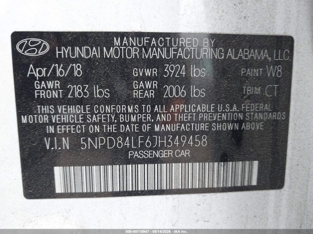 Hyundai Elantra Value Edition 2018 5NPD84LF6JH349458 Image 9
