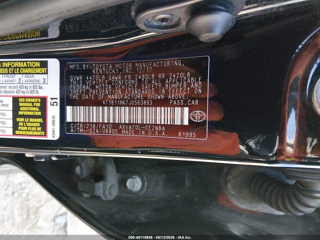 Продаж на аукціоні авто 2018 Toyota Camry Le, vin: 4T1B11HK7JU563893, номер лоту: 45110949