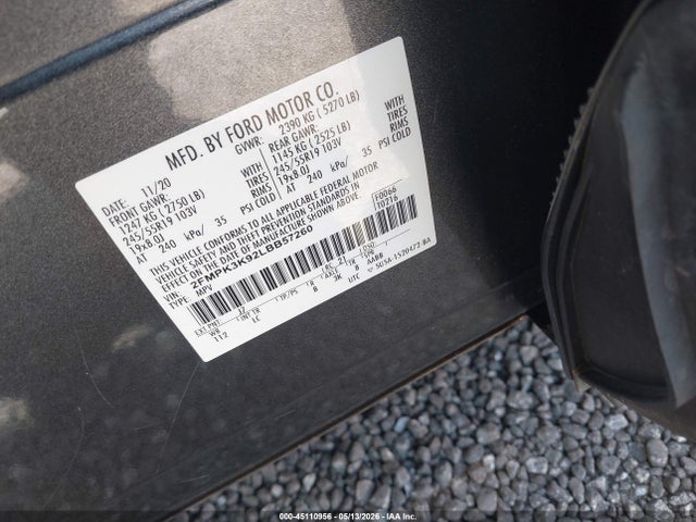 45110956 :رقم المزاد ، 2FMPK3K92LBB57260 vin ، 2020 Ford Edge Titanium مزاد بيع