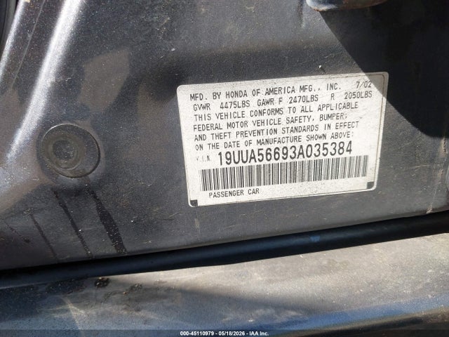 Aukcja sprzedaży 2003 Acura Tl 3.2, vin: 19UUA56693A035384, numer aukcji: 45110979