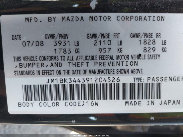 Aukcja sprzedaży 2009 Mazda Mazda3 S Grand Touring, vin: JM1BK344391204526, numer aukcji: 45111017