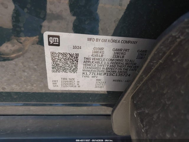 Продажа на аукционе авто 2025 Chevrolet Trax Fwd Lt, vin: KL77LHEP1SC135724, номер лота: 45111037
