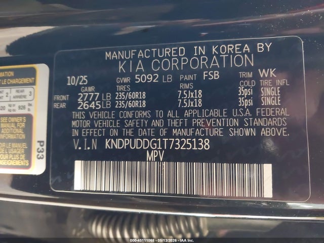 Продаж на аукціоні авто 2026 Kia Sportage Hybrid S, vin: KNDPUDDG1T7325138, номер лоту: 45111068