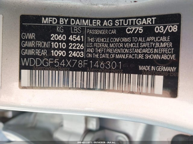 Продажа на аукционе авто 2008 Mercedes-benz C 300 Luxury/sport, vin: WDDGF54X78F146301, номер лота: 45111071