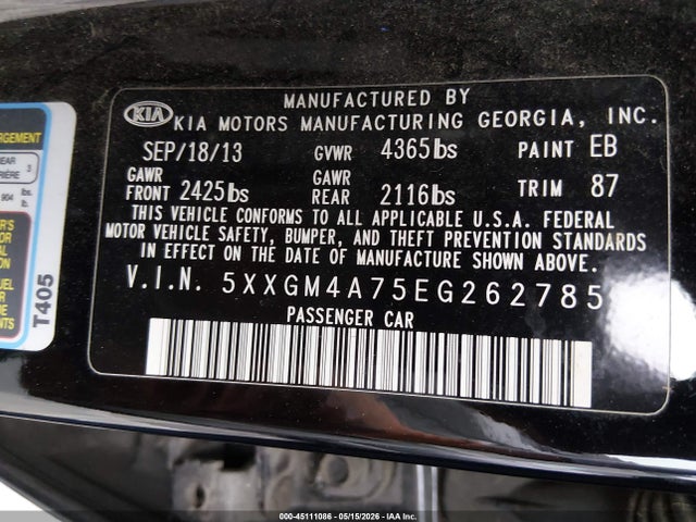 5XXGM4A75EG262785 KIA Optima Lx