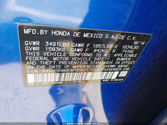Honda Fit Ex/ex-l 2015 3HGGK5H86FM735671 Image 9