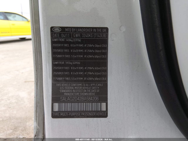 Продаж на аукціоні авто 2011 Land Rover Lr4, vin: SALAG2D42BA584206, номер лоту: 45111145