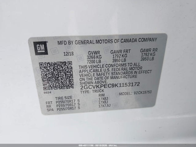 Aukcja sprzedaży 2019 Chevrolet Silverado 1500 Ld Lt, vin: 2GCVKPEC9K1153172, numer aukcji: 45111198