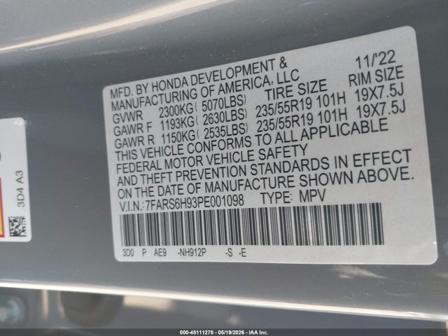 7FARS6H93PE001098 Honda Cr-v Hybrid Sport Touring