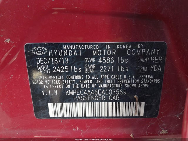 Продаж на аукціоні авто 2014 Hyundai Sonata Hybrid Limited, vin: KMHEC4A46EA103569, номер лоту: 45111302