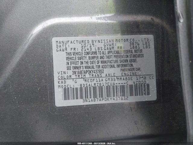 Nissan SENTRA SR 2019 3N1AB7AP0KY437852 Image 9