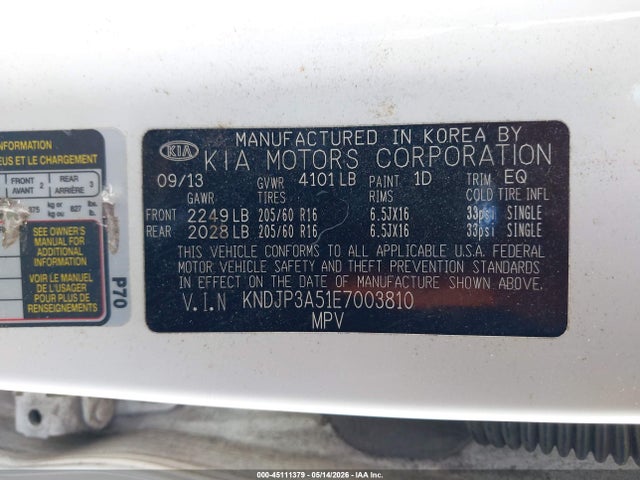 2014 Kia Soul + მანქანა იყიდება აუქციონზე, vin: KNDJP3A51E7003810, აუქციონის ნომერი: 45111379