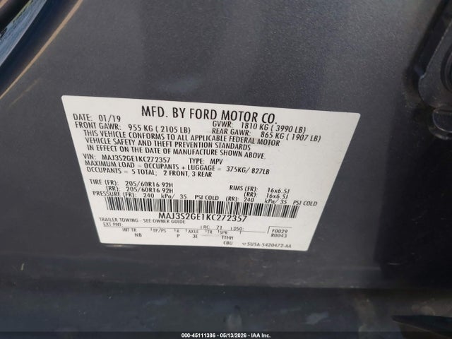 MAJ3S2GE1KC272357 Ford Ecosport Se