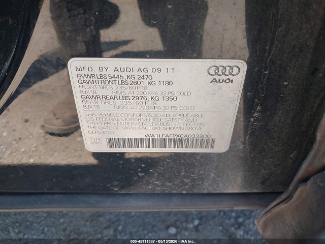 Aukcja sprzedaży 2012 Audi Q5 2.0t Premium, vin: WA1LFAFPXCA033800, numer aukcji: 45111387
